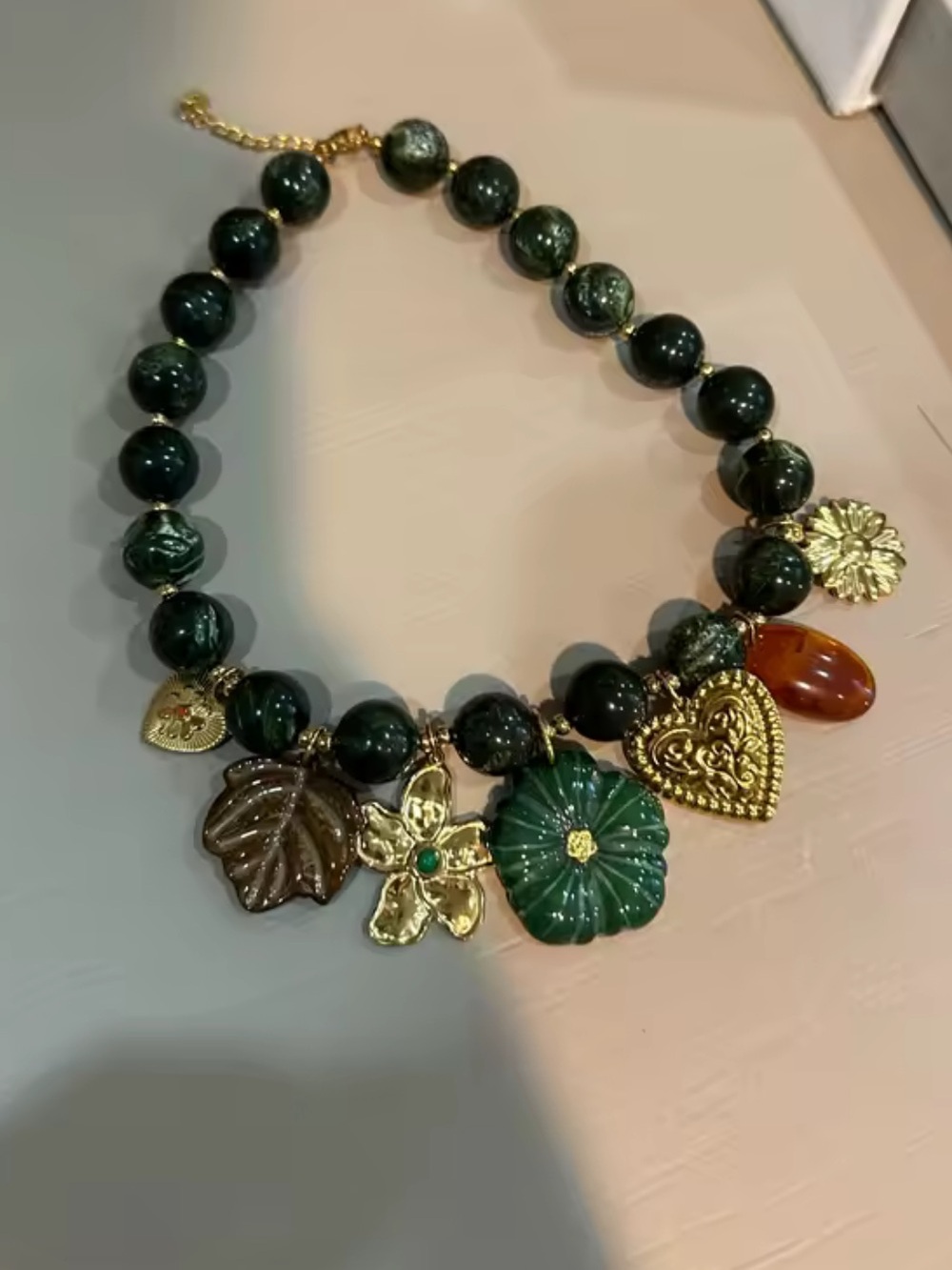 Italian Garden Hazel Green Beaded Gold Necklace - Picture 9 of 16